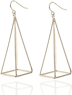 Lever-Back Gold-Plated 3D Triangle Drop Earrings with Aztec Cut-Out Design for Fashion-Forward Women