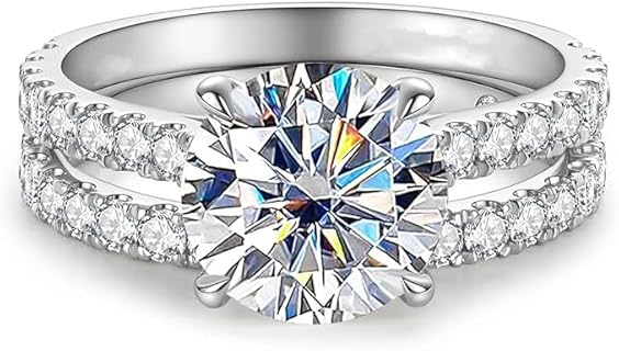 Bridal Set Moissanite Engagement Ring Solid 14K White Gold/925 Sterling Silver Round Cut 2 CT - for Memorable Experiences