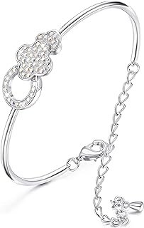 Sllaiss 18K White Gold Plated Pave Austria Crystal Lucky Clover Bangle Bracelet for Women Adjustable Bracelet Love Jewelry Gifts for Anniversary