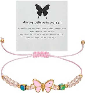 MIFYNN Always Believe in Yourself Butterfly Bracelet for Women Cute Butterfly Charm Bracelets Adjustable Braided Rope Butterfly Crystal Beaded Bracelet Lucky Bracelet for Girlfriend