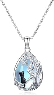 CRMAD Daisy/Black Cat/Dragonfly/Daffodil/Hummingbird/Stingray/Phoenix Feather/Rose Necklace Sterling Silver Moonstone Teardrop Pendant Necklace Flower Animal Jewelry Gifts for Women