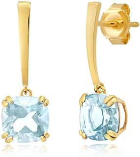2 CT Cushion Cut Solid 10k Yellow or White Gold Earrings for Women – 7mm Solitaire Gemstone Birthstone Earrings Drop Dangle with Double Prong – Push Back Hypoallergenic by Nicole Miller Fine Jewelry