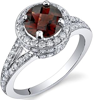 PEORA Garnet Ring for Women 925 Sterling Silver, Vintage Halo Design, Natural Gemstone, 1.50 Carats Round Shape, Comfort Fit, Sizes 5 to 9