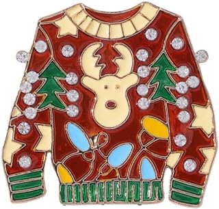 Enamel Sweather Brooch for Women Girls Gold Plated CZ Colorful Enameled Deer Christmas Tree Flower Star Animal Sweather Brooches Lapel Pins Trendy X-mas Hat Bag Suit Dress Accessories Christmas