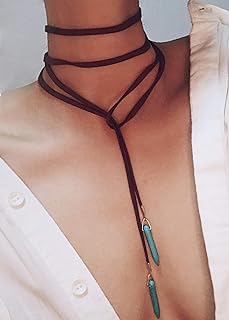 fxmimior Bohemian Long Choker with Turquoise Pendant Sexy Rock Handmade Vintage Necklace Women Accessories