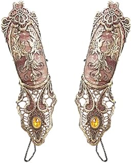 Charming Steampunk Wedding Rings Accessory - Bronzing Fingerless Lace Wristband with Vintage Beaded Ring and Bridal Bracelet Setup