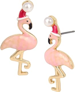 Santa Flamingo Stud Earrings,PINK,373135GLD650