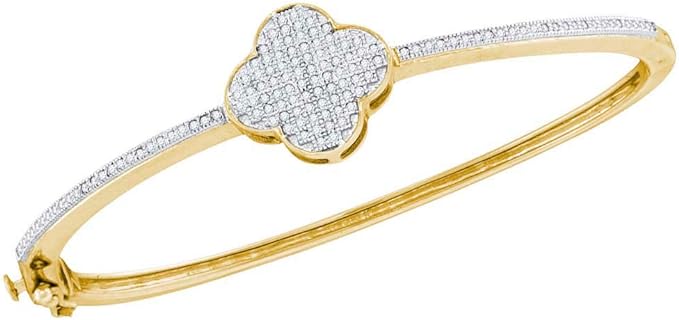Dazzlingrock Collection 0.4 Carat (ctw) Round Diamond Quatrefoil Cluster Bangle Bracelet 3/8 CT, 10K Yellow Gold