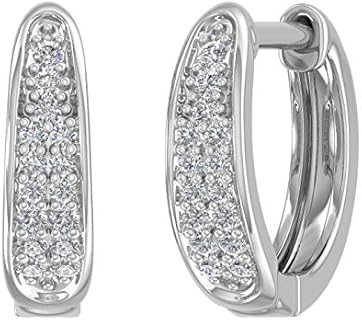 1/10 Carat (ctw) 10K Gold Round White Diamond Ladies Huggie Hoop Earrings