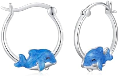 OHAYOO 925 Sterling Silver Dolphin Hinged Hoop Earrings - Hypoallergenic Jewelry Gifts for Women with Sensitive Ears