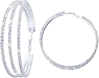 Multilayer Silver Large Rhinestone Hoop Earrings for Women Crystal Big Hoops Earrings Bridal Wedding Jewelry
