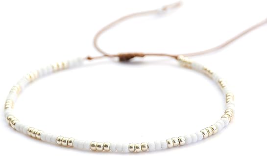Beaded Anklet for Women, Boho Native American Style, Unique White & Silver Hippie Beach Waterproof Anklet, Handmade by Tribes (S-M (adjustable))