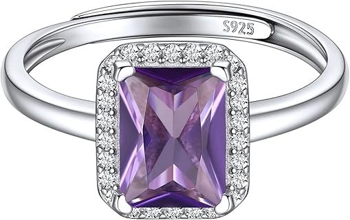 ChicSilver Bague Améthyste Argent Sterling 925, Ajustable et Hypoallergénique, Taille Ouverte, Idéale pour Femme, Fille, et Usage Quotidien