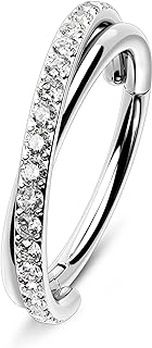 Melighting Double Nose Rings Hoop, Cartilage Earrings Stainless Steel 316L, Conch Piercing Jewelry Clear CZ, Double Helix Earrings, 16G 18G 20G Tragus Daith Piercing Jewelry for Women