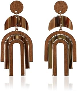 Geometric Dangle Earrings with Push Back Finding for Women, Crafted from Natural Wood, Acetate, Zinc in Bohemian Design – Ozel Wooden Acrylic Boho Drop