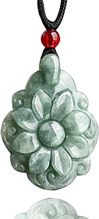 Vintage Hand-Carved Jade Flower Pendant Necklace with Cable Chain, Delicate Natural Jade Amulet Choker Gift for Women