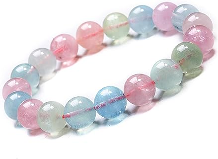 Spring Ring Clasp Natural Morganite Bead Chain Bracelet for Women and Men - Round AAAA Crystal Bead Design