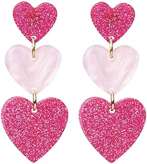 LEE&RO Heart Earrings Dangle Valentine's Day Earrings Pink Heart Earrings Red Heart Earrings Cute Love Dangling Heart Earrings for Women