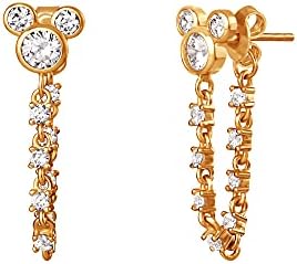 Disney Mickey and Minnie Mouse Flash Plated Sterling Silver Cubic Zirconia Chain Link Dangle Earrings - Officially Licensed