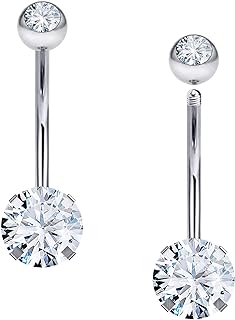 Heienngy Belly Button Ring 6mm 8mm 10mm 12mm 14mm Surgical Stainless Steel Round Cubic Zirconia Navel Barbell Stud Body Piercing Silver, black, rose gold belly ring Navel piercing jewelry