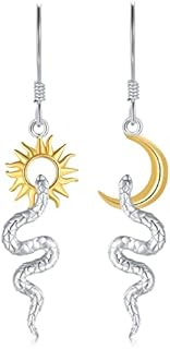 Sun Moon Snake Earrings Dangle for Women 925 Sterling Silver Sun Moon Snake Jewelry Gothic Huggie Hoop Animal Earring Punk Gifts Snake Drop Earrings
