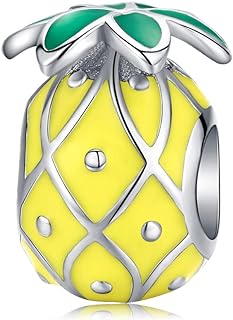 Bright Cubic Zircon Pineapple Charm Bracelet with Sterling Silver Chain for Women/Girls, Fun Summer Fruit Design