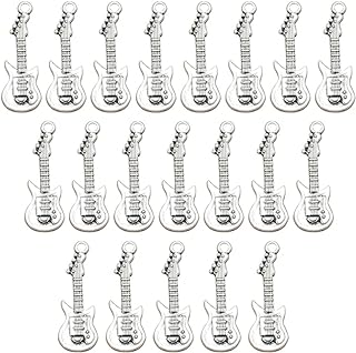 20pcs TENDYCOCO Vintage Charms with Alloy Gem: Silver Guitar Pick Holders for 14k Gold Bracelets