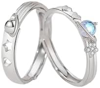 Kokoma Pluto Constellation Couple's Engagement Rings with Cubic Zirconia Heart & Star Shape - 925 Sterling Silver Adjustable