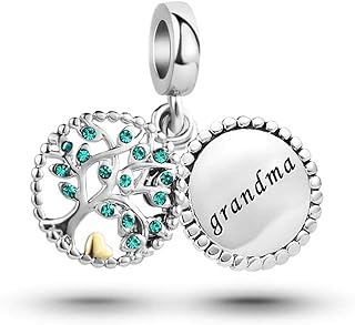 KunBead Family Tree Heart Dangle Birthday Charms Compatible with Pandora Bracelet for Mom Grandma Auntie Daughter Sister Nana Granddaughter Wife