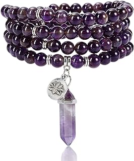 Top Plaza 108 Mala Prayer Beads Bracelet Natural Gemstone Bracelet Multilayer Healing Crystal Stones Stretch Bracelets Yoga Meditation Reiki Quartz Jewelry Gifts for Mens Womens