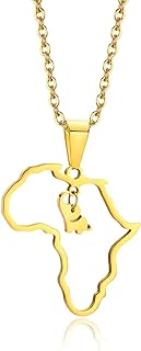 TempBeau Africa Map Women Necklace Earring -Dainty 18k Gold Plated Round Cubic Zirconia Pendant Necklace, Africa Motherland Continent Neckalce Jewelry Gifts for Girls