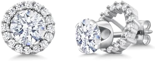 Gem Stone King 925 Sterling Silver Round 6MM Gemstone Birthstone Removable Jacket Stud Halo Earrings for Women