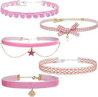 Nova&Aria Chokers Set For Women Heart Choker Necklaces Flower Pendant Velvet Cute Pink Turquoise Blue White Black Choker Necklace Christmas Colorful Lace Chokers For Teen Girl