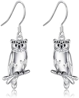 Sterling Silver Owl Dangle Earrings with French Wire Back Finding for Women - Elegant and Wise Design