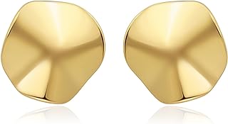 CETVLY Hammered Disc Ear Stud Earrings for Women Girls,18K Gold Plated Texture Circle Round Earrings,Dainty Coin Unique Earrings Hypoallergenic Stainless Steel Statement Minimalist Jewelry