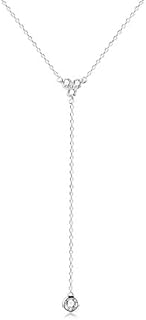 espere Womens Sterling Silver Dainty CZ Lariat Necklace Triple CZ Cluster Y-Shaped Necklace