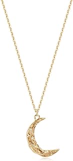 Lobster-Claw Clasped 14K Gold Plated Moon Necklace with Cubic Zirconia, Dainty Cable Chain Design for Women, Crescent Moon Star Design
