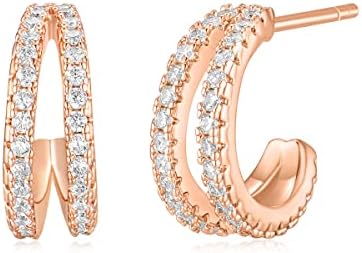 Mameloly 925 Sterling Silver Post Huggie Hoop Earrings for Women Dainty Cubic Zirconia CZ Small Split Half Hoop Earrings Hypoallergenic