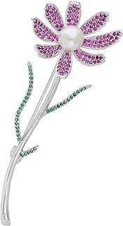 OBONNIE Vintage Silver Tone Crystal Freshwater Pearl Coreopsis Daisy Flower Boutonniere Lapel Brooch Pin