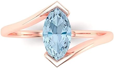 1Ct Marquise-Cut Natural Aquamarine Ring in 14K Rose Gold - Solitaire Engagement, Wedding, or Promise Ring Perfect for Special Occasions