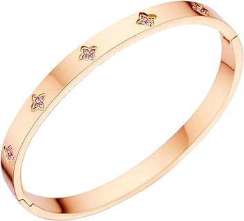 18K Gold Plated Love Bangles Bracelets for Women - Cubic Zirconia Stones, Stainless Steel Gold Bangle Bracelet Jewelry for Valentine's Day, Wedding, and Birthday