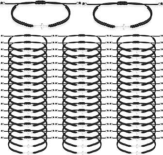 50 Pcs Adjustable Cross Bracelet Bulk for Women Men Religious Bracelets Christian Bracelet Friendship Cross Bracelet Jesus Bracelet Rope Cord Braided Promise Bracelets for Teens