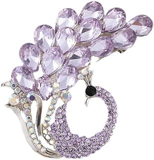 Rhinestone Peacock Tail Brooch Pin for Women Girls Silver Plated Crystal Amethyst Birthstone Elegant Bird Animal Insect Lapel Pin Dress Accessories Easter Thanksgiving Jewelry Gift