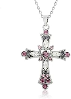 Cross Necklace for Women,Cross Necklace Y2K,Big Cross Necklace,Pink Cross Necklace,Crystal Cross Necklace Cubic Zirconia Cross Necklace for Women and Girls