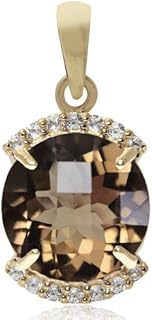 No-Clasp 925 Sterling Silver Pendant, 14K Yellow Gold Plated with 4ct Round Smoky Quartz & Topaz, Elegant Jewelry for Women