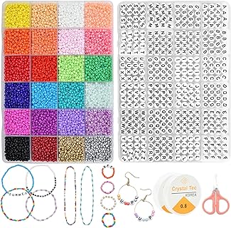 JOJANEAS Multicolor Glass Seed Beads and Letter Beads Jewelry Making Kit, DIY Friendship Bracelet Crafts for Kids, 3mm Glass Beads and Elastic String Included, Great for Girls Birthday Gifts