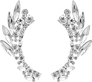 Silver Angel Wings Ear Cuff Earrings，Crystal Angel Wings Crawler Climber Cuff Earrings for Women Girls Teens Christmas Gifts