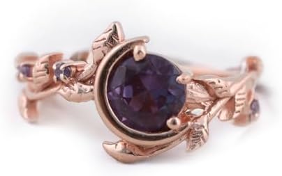 Generic Alexandrite Engagement Ring Nature Inspired Moon Star Color-Change Stone Bridal Jewelry Vintage Rose Gold Amethyst Ring Promise Ring Gift for Her BY SHUBHKRISHNAJEWELS, Purple