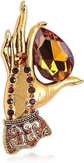 Gold Plated Cubic Zirconia Birthstone Brooch Pin with Pin-Clasp for Women - Hand of God Teardrop Design