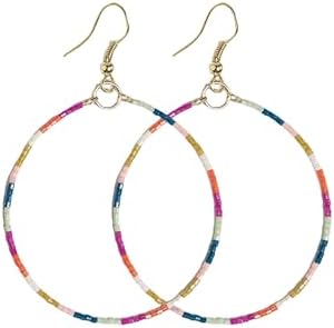 INK+ALLOY Beaded Boho Hoop Earrings for Women and Teen Girls, Kelly Luxe Large Front Facing Statement Hoops, Handmade Jewelry for the Modern Bohemian, 2.5-Inches